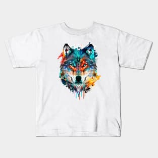 Colorful wolf face art Kids T-Shirt